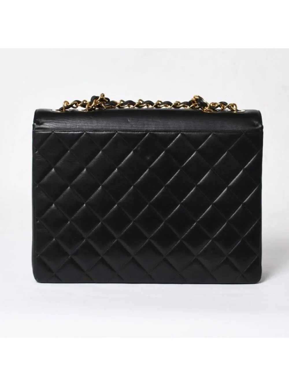 Chanel S Flap Chain Shoulder Bag CC Logo Lambskin Black Gold
